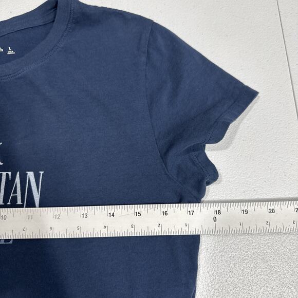 Abercrombie & Fitch Manhattan Leisure Club Baby Tee Blue Womens Juniors Size L - Picture 7 of 8